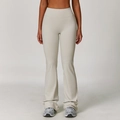 High waist flared yoga pants in light apricot beige with stretchy brushed fabric - S / Grey Apricot