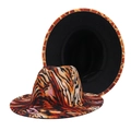 Detail showing the inner black lining and premium houndstooth texture of the jazz fedora hat - M (56-58cm) / Brown Orange Tiger Stripe (Inner Black)