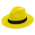 Vibrant yellow felt fedora hat with a classic black ribbon band for men and women - Kids (53-55cm) / Yellow