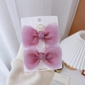 Set of two purple mesh bow hair clips for girls featuring double-layered tulle design - Deep Pink Gauze Bow Pair