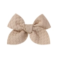 3.3 inch beige jacquard checkerboard texture fabric bow hair clip for children - Apricot