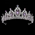 Silver bridal tiara with sparkling purple drop crystals and white rhinestones - Silver + Purple Rhinestone