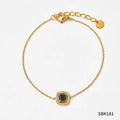 Elegant gold chain bracelet featuring a square black gemstone surrounded by small rhinestones - Gold Bracelet with Black Zirconia(SBK181)