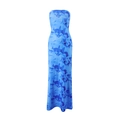 Detail van blauwe abstracte print op een strakke strapless maxi-jurk voor dames - S / Blauw