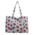 Borsa tote celeste con motivo fragola e manici in nylon resistente per donna - Blu