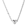 Minimalist silver heart pendant necklace with sunburst texture on a thin link chain - Bright Silver (02 Bright Silver A-640)