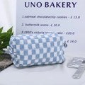 Portable blue and white checkerboard knit cosmetic bag with zipper closure - Large Blue-White Grid