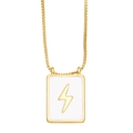 Elegant gold lightning necklace with white enamel square pendant on simple box chain - Flash
