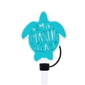 Cyan turtle silicone straw cover with No More Plastic Please text and black connector - Sea Turtle No Plastic