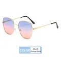 Chic butterfly oversized metal sunglasses with stylish blue-orange gradient lenses - Blue Orange