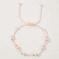 Pink braided rope bracelet with double layers, gold beads, and adjustable slider knot - Hot Pink/Gold