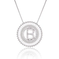 Silver round pendant necklace with letter B in micro-paved cubic zirconia stones - Silver/Letter B