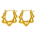 Luxurious gold-plated stainless steel heart-shaped hoop earrings in vintage style - Linked 3D Hearts