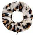 Detail shot of leopard print velvet hair scrunchie with functional zipper pocket - Light Yellow Leopard