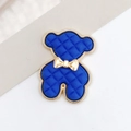 Ciondolo orsetto blu con fiocco dorato e trama trapuntata per gioielli fai-da-te - Orso con Fiocco(D1752) / Blu Klein