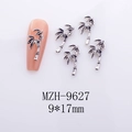 Detail of retro silver bamboo alloy nail charms showing 9x17mm size on long manicure - Bamboo Retro Silver Style (9627)