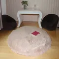 Soft pink plush round area rug with fluffy long fiber texture for cozy bedroom decor - 80*80cm / Solid Camel