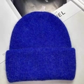 Klein blue rabbit hair knit beanie with a fluffy texture and classic folded cuff - M (56-58cm) / Sapphire Blue
