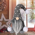 Gnomo di Natale in maglia grigia con barba bianca e cappello a pois per decorazione - Grigio