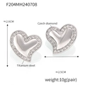 Silver titanium steel heart earrings with sparkling blue rhinestones and 18K gold plating - F204-Steel Full Diamond Heart