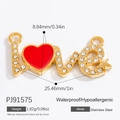 Pendentif LOVE doré avec cœur rouge et zircons blancs en acier inoxydable imperméable - Lettres LOVE(PJ91575)