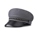 Stylish grey baker boy cap with gold stars and silver chain on plain background - M (56-58cm) / Gray