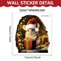 Weihnachts-Wandtattoo mit süßer Maus in Nikolausmütze und Geschenken, 12x13cm PVC-Aufkleber - Maus Packt Geschenk Aus Stil (CT24Y12682T_T)