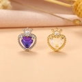 Détail de boucles d'oreilles couronne coeur avec zircons violets et blancs en or et argent - 6# Cœur d'Argent Couronne Gemme Violette