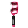 Pink curved boar bristle hairbrush with black vented teeth and non-slip rubber handle - With Boar Bristle / Black Handle Rose Red (with Boar Bristle)
