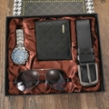 Men's gift set featuring a silver watch, black leather wallet, belt and aviator sunglasses - Silver Chronograph Style (ZHM4-S00607-3)