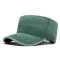 Army green washed cotton cadet cap for men with a vintage flat top military style - Grass Green
