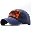 Cappello jazz vintage in tela lavata blu navy con toppa ricamata arancione - Regolabile / Blu navy