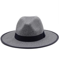Cappello fedora in lana grigia con nastro in gros-grain nero e tesa piatta per uomo e donna - M(56-58cm) / Grigio Melange