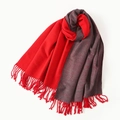 Elegant double-sided scarf in red and dark grey with tassels and soft plush texture - Red Gray