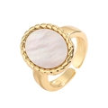 Minimalist gold adjustable copper ring with oval mother of pearl and zircon stones - Oval Twisted Rope Mother of Pearl (CR00794YH)