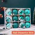 Set of 12 teal 6cm Christmas ornaments with glitter and lace patterns in a box - 6cm Peacock Blue Balls (12 Pieces)