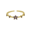 Adjustable 18k gold plated brass ring with purple cubic zirconia flower design - February