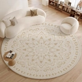 Beige and cream round mandala woven rug styled in a modern minimalist living room - Diameter 80cm / Beige Mandala