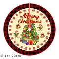 90cm Christmas tree skirt with festive holiday prints and red buffalo plaid border - Red Black Plaid Edge Snowflake Tree
