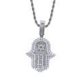 Dettaglio del ciondolo Mano di Fatima argento con strass e catena a corda intrecciata - 60CM / Argento