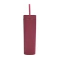 Deep pink frosted double-wall 16oz tumbler with matching lid and straw on white background - 16oz / Burgundy
