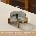 Small smoky grey glass fruit bowl with acacia wood stand and 1800ml capacity - 1800ML / Small Smoky Gray (Acacia Wood Stand)