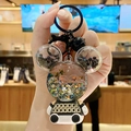 Quicksand Mickey bear keychain with black beads, star sequins, and FF logo charms - PVC Sitting Bear - Black