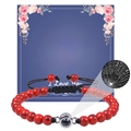 Bracelet tressé en perles rouges avec pierre de projection 100 langues et carte cadeau - À ma magnifique épouse / Turquoise Rouge (Perle Ronde)