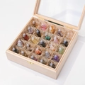Wooden collection box with 25 glass vials of natural crystals and mineral specimens - Mixed Mineral Specimen Window Wooden Box Style