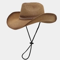 Retro western straw cowboy hat with leather sunflower band and adjustable wind rope - Dark Khaki