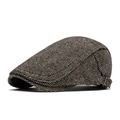 Brown herringbone newsboy cap with wool blend texture and adjustable metal buckle - Adjustable / Dark Green 2