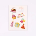 Set of 9 colorful birthday stickers with cake and balloon designs on white background - Sticker 7(Color Party)