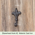 European vintage cast iron fleur-de-lis spear hook in dark brown rustic finish - Spearhead Single Hook A-DS6725