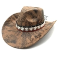 Detail eines Westernhutes mit Wildlederstruktur und Metallstern-Nieten auf dem Band - M (56-58cm) / Tie-Dye Khaki